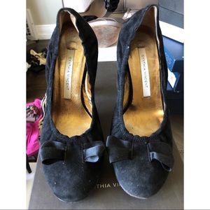 Cynthia Vincent Black Bowtie Suede Pump
